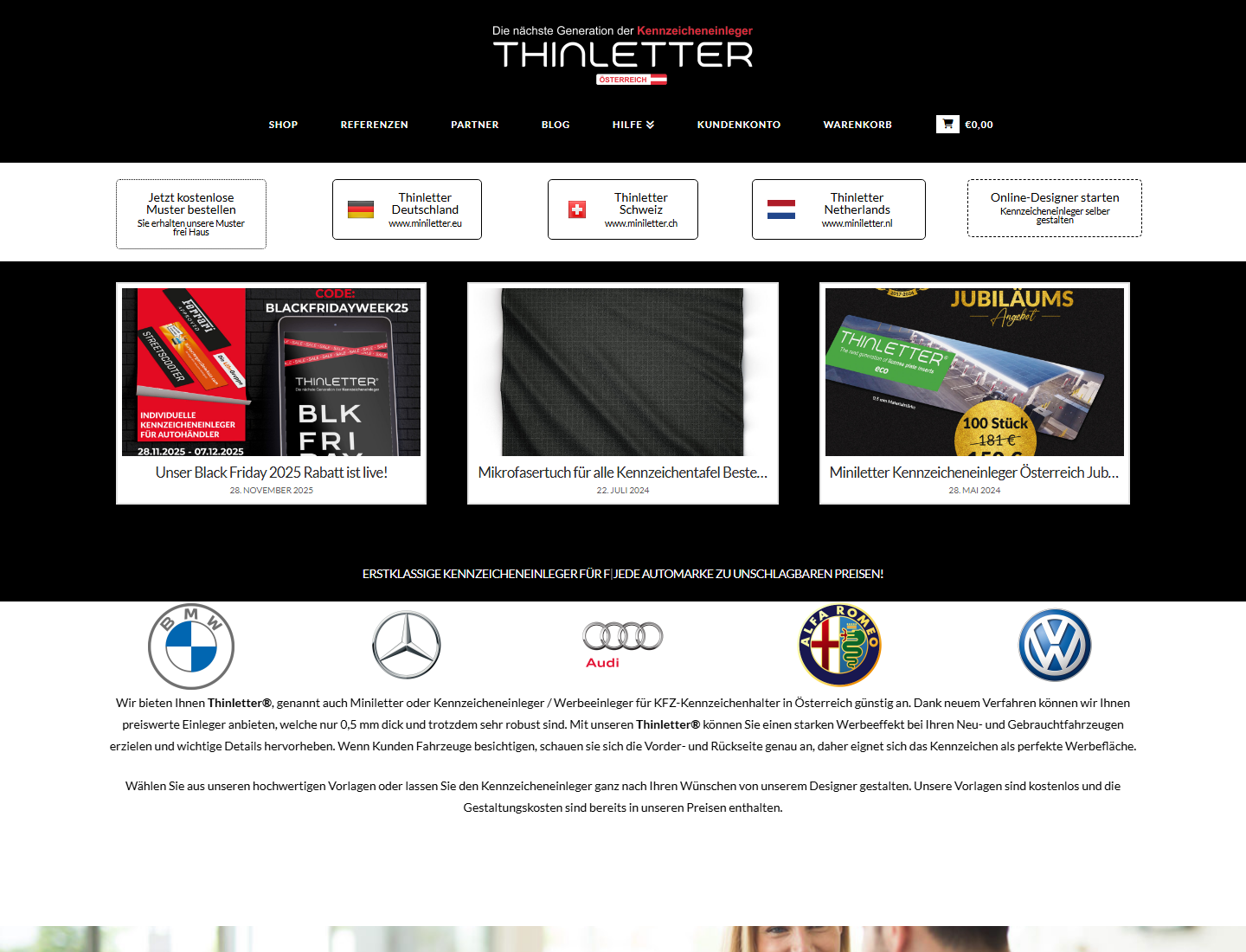 Screenshot der Miniletter Österreich Website