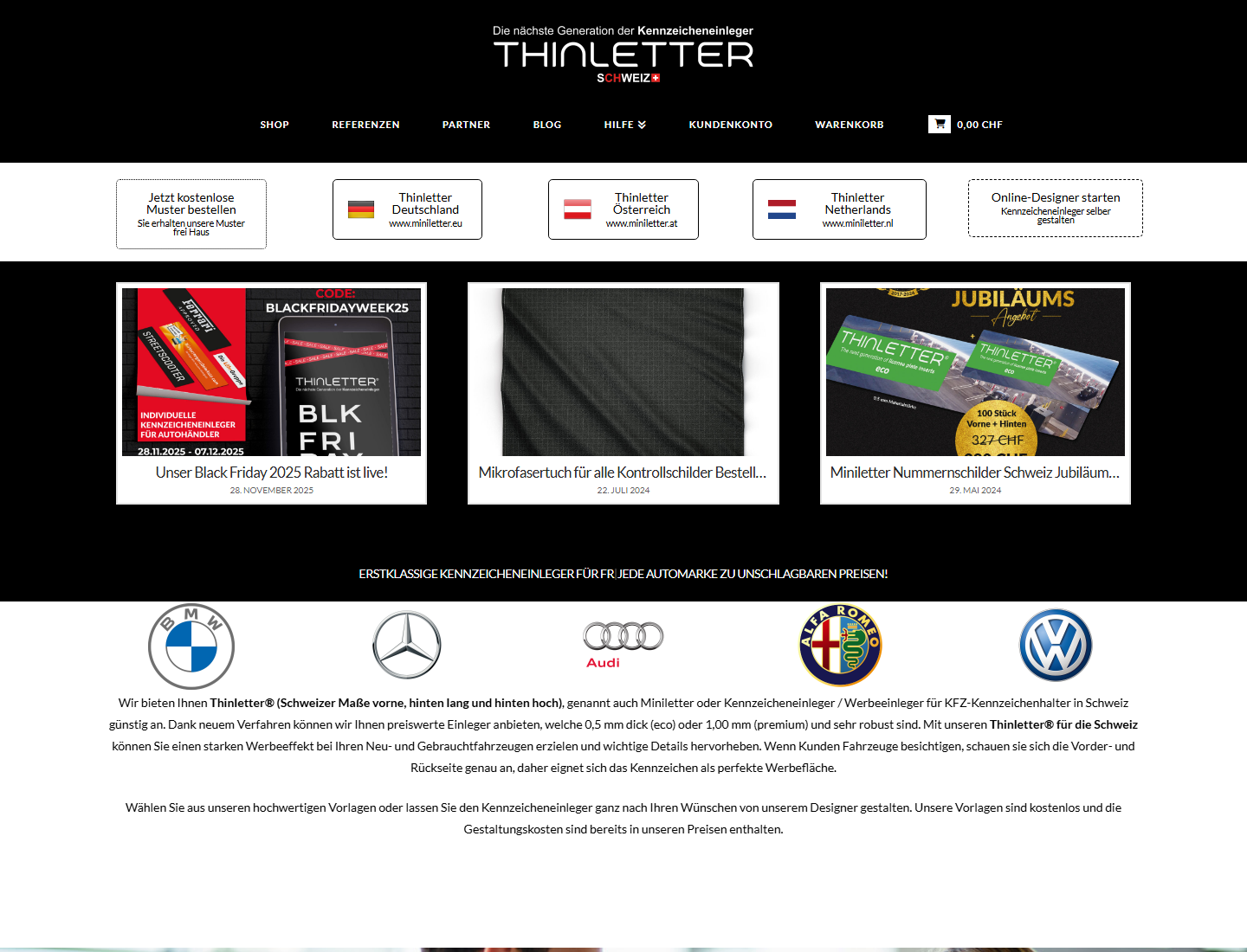 Screenshot der Miniletter Schweiz Website