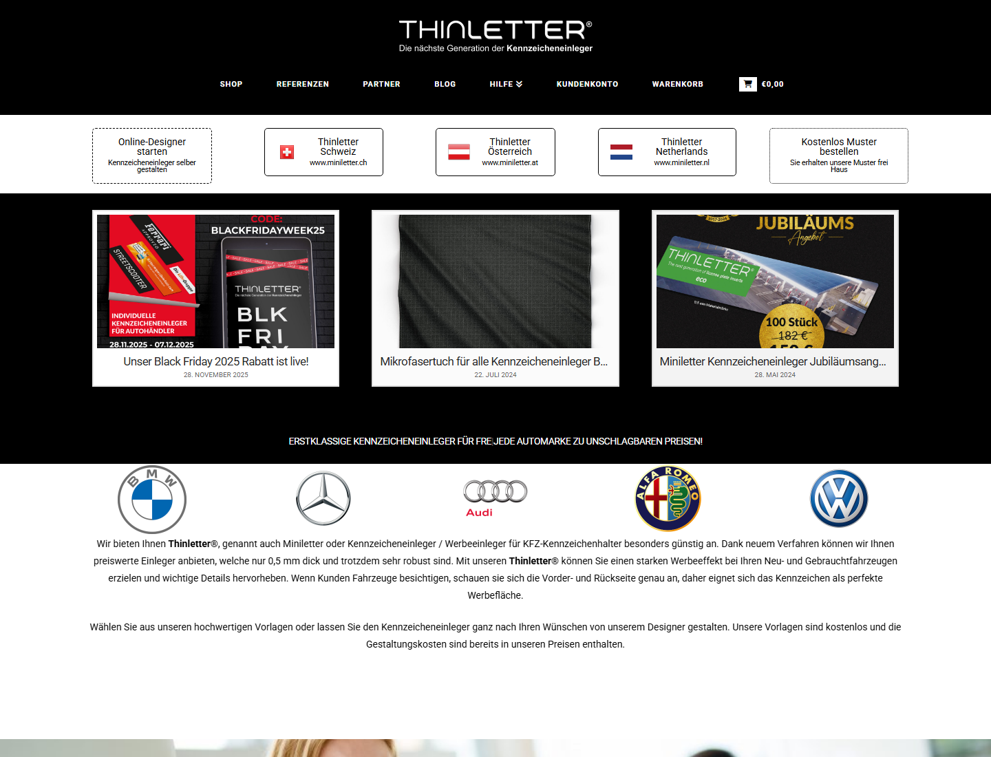 Screenshot der Miniletter Deutschland Website